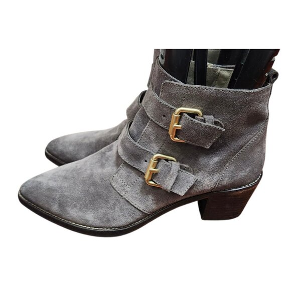 Boden Women’s Gray Suede Ankle Boots Size EU 42 Gold Buckle Strap - Picture 5 of 12